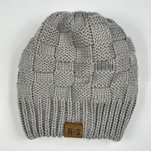 Womens Checkerboard Knit Chunky Sherpa Lined Beanie OS Gray Gorpcore Cozy Snow